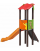 Torre singola con tetto, pali in alluminio rifinita legno dark, scivolo in polietilene e pedana arrampicata - cm 192x291x317h