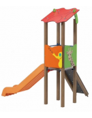 Torre singola con tetto, pali in alluminio rifinita legno light, scivolo in polietilene e pedana arrampicata - cm 192x291x317h