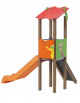 Torre singola con tetto, pali in alluminio rifinita legno light, scivolo in polietilene e pedana arrampicata - cm 192x291x317h