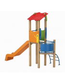 Torre singola teen con tetto, struttura in legno di pino nordico, scivolo in polietilene - cm 162x368x337h