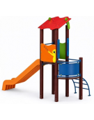 Torre singola teen con tetto, struttura in plastica ricilata, scivolo in polietilene - cm 162x368x337h