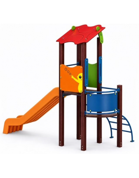 Torre singola teen con tetto, struttura in plastica ricilata, scivolo in polietilene - cm 162x368x337h