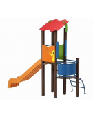 Torre singola teen con tetto, struttura in alluminio rifinita in legno dark, scivolo in polietilene - cm 162x368x337h