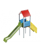 Torre singola con tetto, pali in alluminio - scivolo in polietilene rotazionale cm 150h - cm 120x512x360h