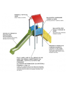 Torre singola con tetto, pali in alluminio - scivolo in polietilene rotazionale cm 150h - cm 120x512x360h