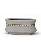 Fioriera ovale in cemento calcestruzzo colore Grigio travertino - con greca decorativa - cm 100x60x65h - Conforme ai CAM