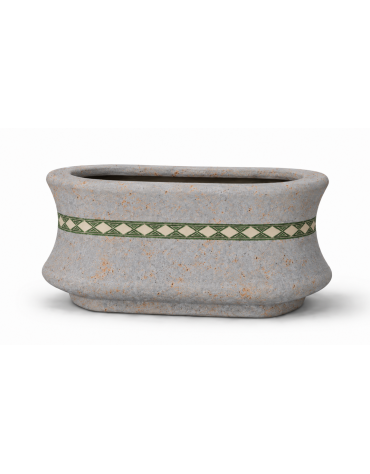 Fioriera ovale in cemento calcestruzzo colore Grigio travertino - con greca decorativa - cm 100x60x65h - Conforme ai CAM