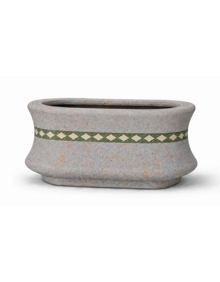 Fioriera ovale in cemento calcestruzzo colore Grigio travertino - con greca decorativa - cm 100x60x65h - Conforme ai CAM