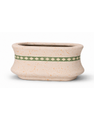 Fioriera ovale in cemento calcestruzzo colore Bianco travertino - con greca decorativa - cm 100x60x65h - Conforme ai CAM