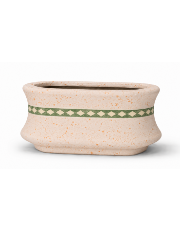 Fioriera ovale in cemento calcestruzzo colore Bianco travertino - con greca decorativa - cm 100x60x65h - Conforme ai CAM