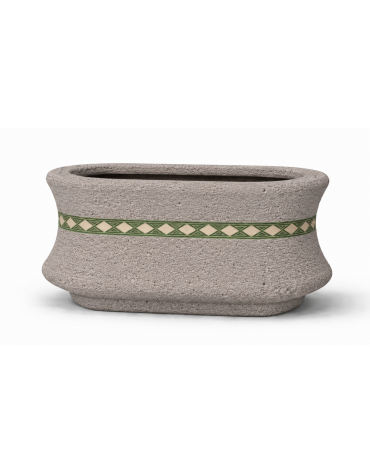 Fioriera ovale in cemento calcestruzzo colore Bianco sabbiato - con greca decorativa - cm 100x60x65h - Conforme ai CAM
