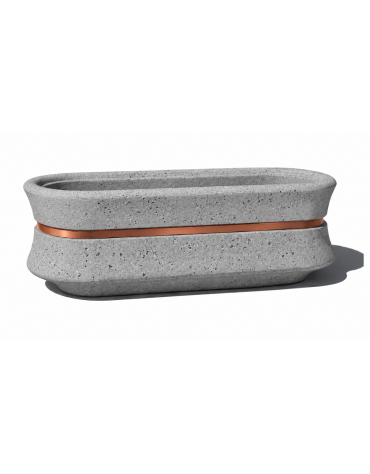 Fioriera ovale in cemento calcestruzzo colore Grigio pietra - con fascia color rame - cm 130x60x65h - Conforme ai CAM