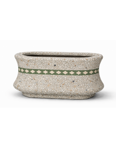 Fioriera ovale in cemento calcestruzzo colore Grigio sabbiato - con greca decorativa - cm 100x60x65h - Conforme ai CAM
