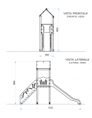Torre singola con tetto, pali in plastica riciclata - scivolo in polietilene rotazionale cm 150h - cm 120x512x360h