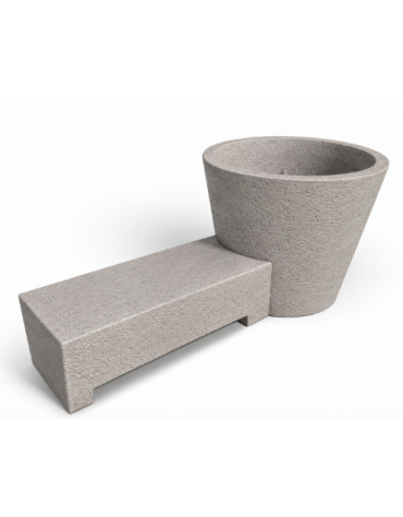 Panchina monoblocco con seduta e fioriera tonda in cemento - colore Bianco sabbiato - cm 230x129x100h - Conforme ai CAM