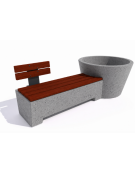Panchina con fioriera tonda in cemento colore Grigio pietra - schienale 1 posto e seduta in legno - cm 230x129x100h - CAM