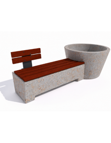 Panchina con fioriera tonda in cemento colore Grigio travertino - schienale 1 posto e seduta in legno - cm 230x129x100h - CAM