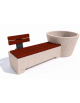 Panchina con fioriera tonda in cemento colore Bianco travertino - schienale 1 posto e seduta in legno - cm 230x129x100h - CAM