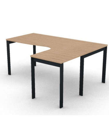 Workstation Dx forma a L, piano melaminico spessore mm 25 e struttura metallica gambe a ponte - Colori a scelta - cm 180x140x74h