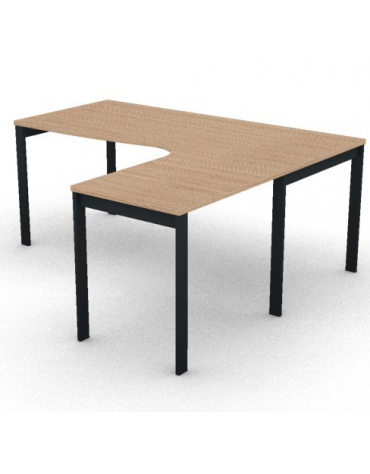 Workstation Dx forma a L, piano melaminico spessore mm 25 e struttura metallica gambe a ponte - Colori a scelta - cm 180x160x74h