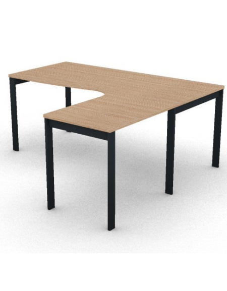 Workstation Dx forma a L, piano melaminico spessore mm 25 e struttura metallica gambe a ponte - Colori a scelta - cm 180x160x74h