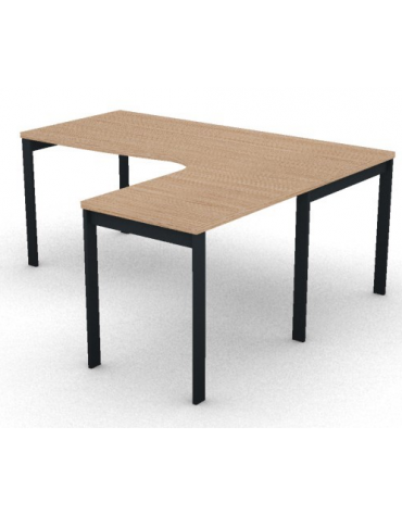 Workstation Dx forma a L, piano melaminico spessore mm 30 e struttura metallica gambe a ponte -Colori a scelta -cm 180x160x74,5h