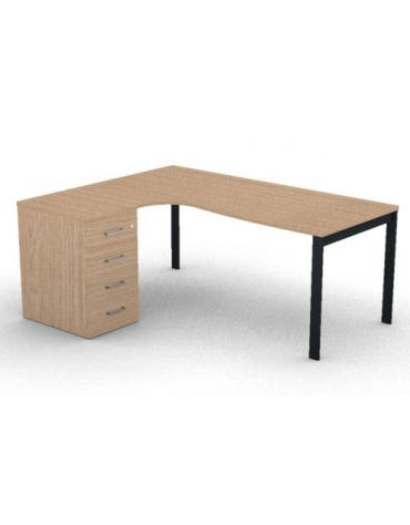 Workstation Sx con cassettiera portante e gambe a ponte - piano melaminico spessore mm 25 - Colori a scelta - cm 180x140x74h