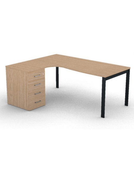 Workstation Sx con cassettiera portante e gambe a ponte - piano melaminico spessore mm 25 - Colori a scelta - cm 180x140x74h