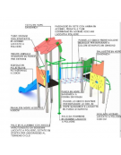 Torre doppia (1 con tetto), struttura in alluminio rifinita in legno dark - scivolo in polietilene - cm 423x368x317h