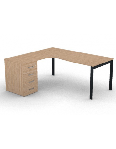 Workstation Sx con cassettiera portante e gambe a ponte - piano melaminico spessore mm 25 - Colori a scelta - cm 180x160x74h