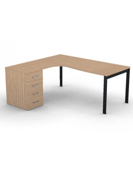 Workstation Sx con cassettiera portante e gambe a ponte - piano melaminico spessore mm 25 - Colori a scelta - cm 180x160x74h