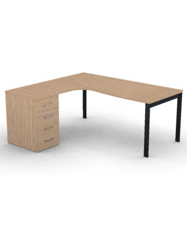 Workstation Sx con cassettiera portante e gambe a ponte - piano melaminico spessore mm 30 - Colori a scelta - cm 180x160x74,5h