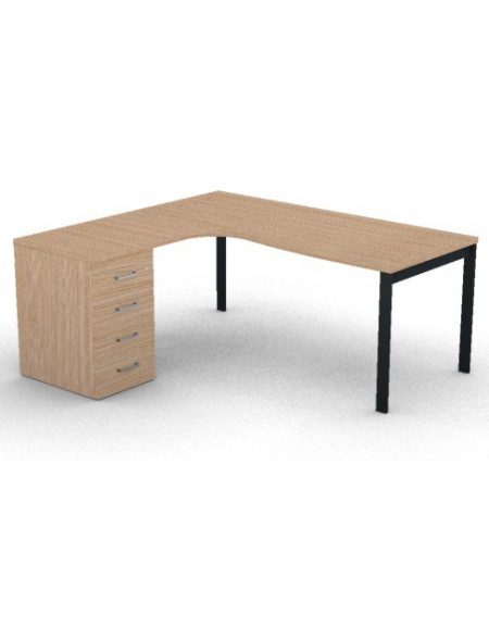 Workstation Sx con cassettiera portante e gambe a ponte - piano melaminico spessore mm 30 - Colori a scelta - cm 180x160x74,5h