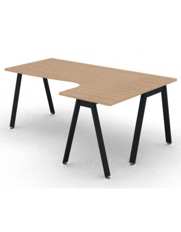 Workstation Dx forma a L con piano melaminico spessore mm 25 e gambe inclinate metalliche - Colori a scelta - cm 180x120x74h