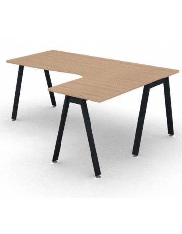Workstation Dx forma a L con piano melaminico spessore mm 25 e gambe inclinate metalliche - Colori a scelta - cm 180x140x74h