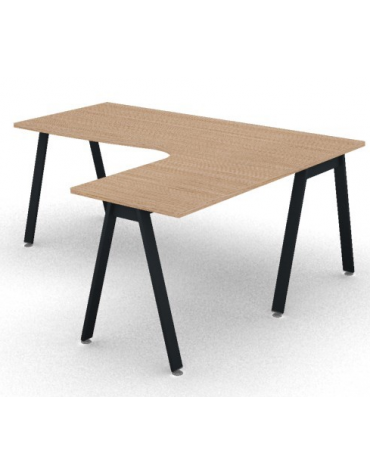 Workstation Dx forma a L con piano melaminico spessore mm 25 e gambe inclinate metalliche - Colori a scelta - cm 180x160x74h
