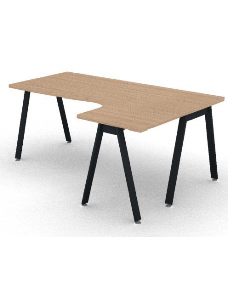 Workstation Dx forma a L con piano melaminico spessore mm 30 e gambe inclinate metalliche - Colori a scelta - cm 180x120x74,5h