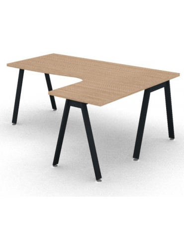 Workstation Dx forma a L con piano melaminico spessore mm 30 e gambe inclinate metalliche - Colori a scelta - cm 180x140x74,5h