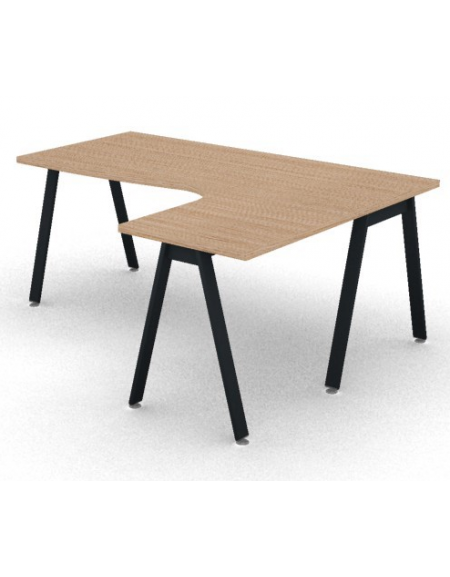 Workstation Dx forma a L con piano melaminico spessore mm 30 e gambe inclinate metalliche - Colori a scelta - cm 180x140x74,5h