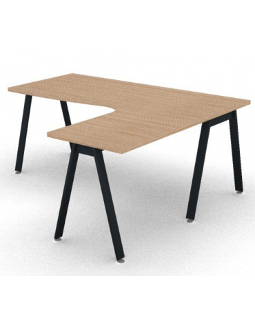 Workstation Dx forma a L con piano melaminico spessore mm 30 e gambe inclinate metalliche - Colori a scelta - cm 180x160x74,5h