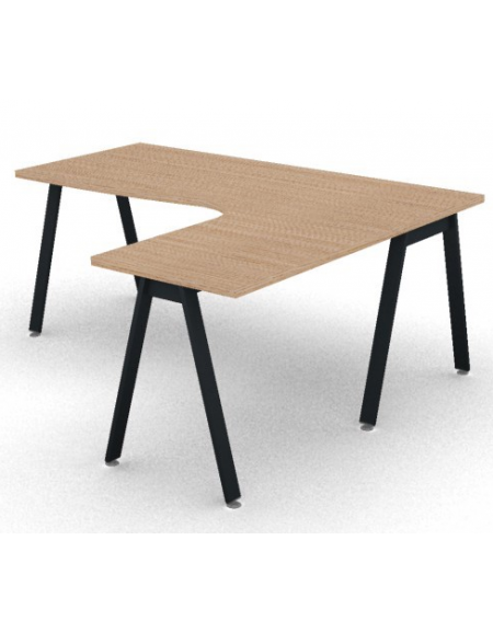 Workstation Dx forma a L con piano melaminico spessore mm 30 e gambe inclinate metalliche - Colori a scelta - cm 180x160x74,5h