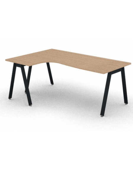 Workstation Sx forma a L con piano melaminico spessore mm 25 e gambe inclinate metalliche - Colori a scelta - cm 180x120x74h