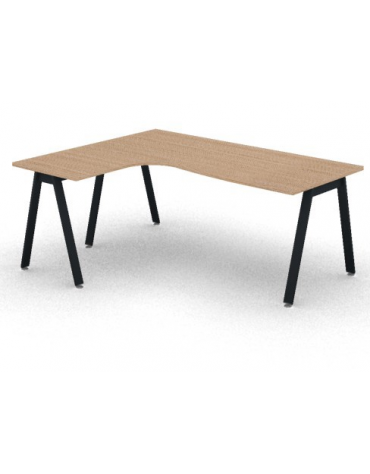 Workstation Sx forma a L con piano melaminico spessore mm 25 e gambe inclinate metalliche - Colori a scelta - cm 180x140x74h