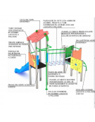 Torre doppia (1 con tetto), struttura in legno termotrattato - scivolo in polietilene - cm 423x368x317h