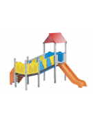 Baby Villaggio, 2 torri con pali in alluminio, scivolo in polietilene - scala e pianale in lamiera - cm 395x370x330h