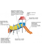 Baby Villaggio, 2 torri con pali in plastica riciclata, scivolo in polietilene - scala in lamiera - cm 395x370x330h