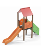 Torre con tetto, pali in alluminio rifiniti in legno light, scivolo in polietilene, scala e pianale in lamiera - cm 117x425x330h