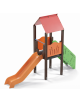Torre con tetto, pali in alluminio rifiniti in legno dark, scivolo in polietilene, scala e pianale in lamiera - cm 117x425x330h