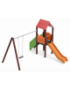 Torre con pali in plastica riciclata e scivolo in polietilene, scala e pianale in lamiera - Altalena 1 posto - cm 452x425x330h