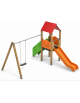 Torre con pali in legno di pino termotrattato e scivolo in polietilene - Altalena 1 posto - cm 452x425x330h